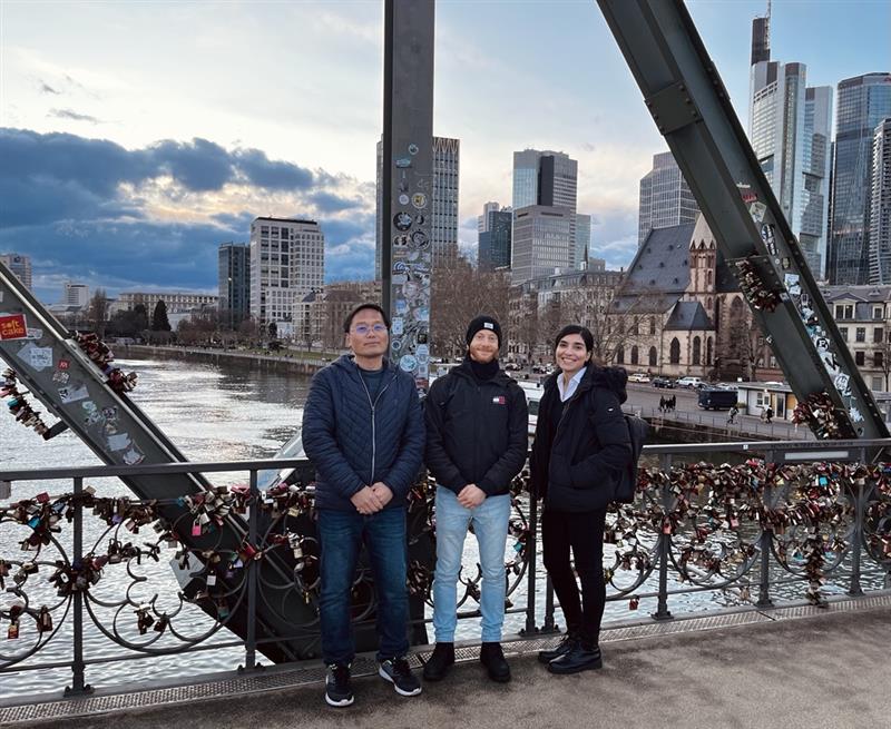 Neil Xu in Frankfurt with Sahar Tahzibi and Patrick Fuchs during his service training days at ZES ZIMMER